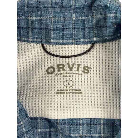 Orvis Men Blue Plaid Button Up Short Sleeve Shirt Sz L - Picture 5 of 7